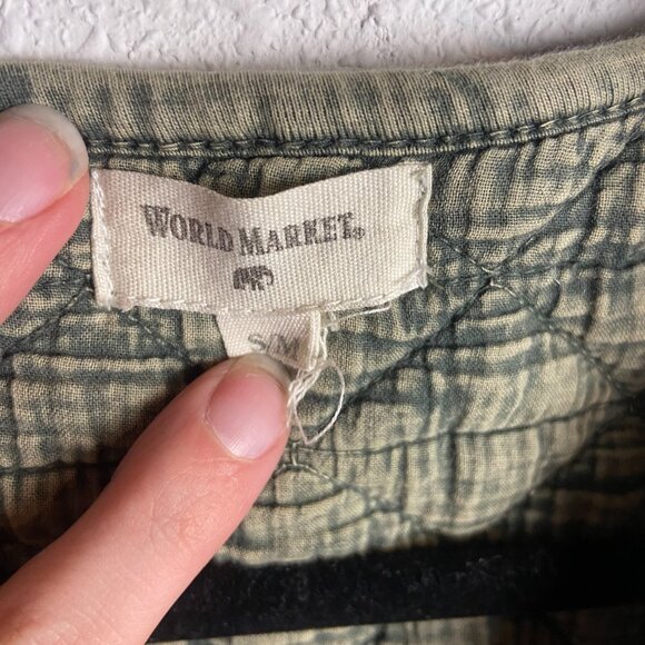 World Market Size S Quilted Open Front Jacket Moss Green Layering Chunky Cotton - Picture 5 of 6